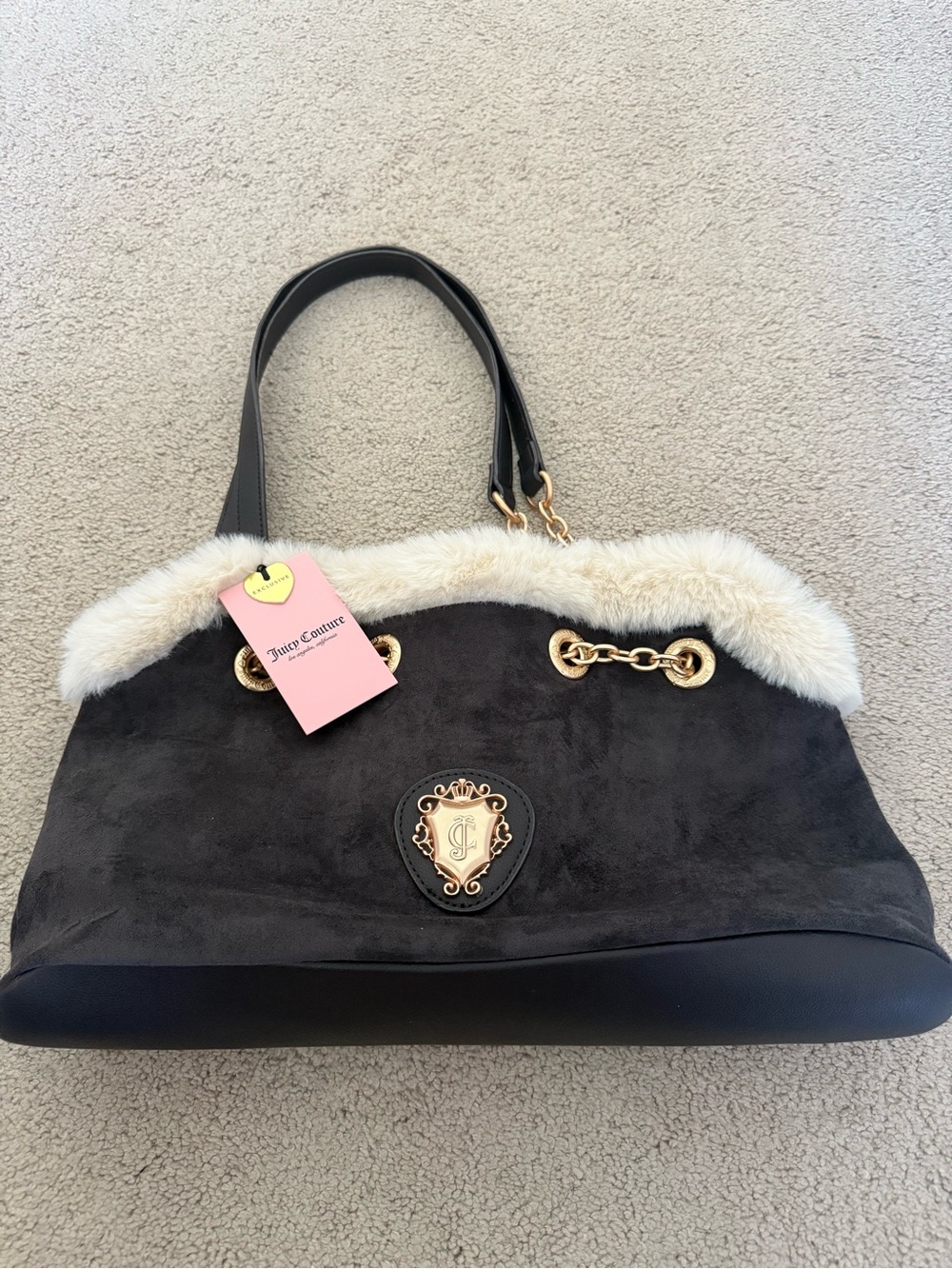 Juicy Couture dark brown (chocolate) Faux Fur Trim Satchel